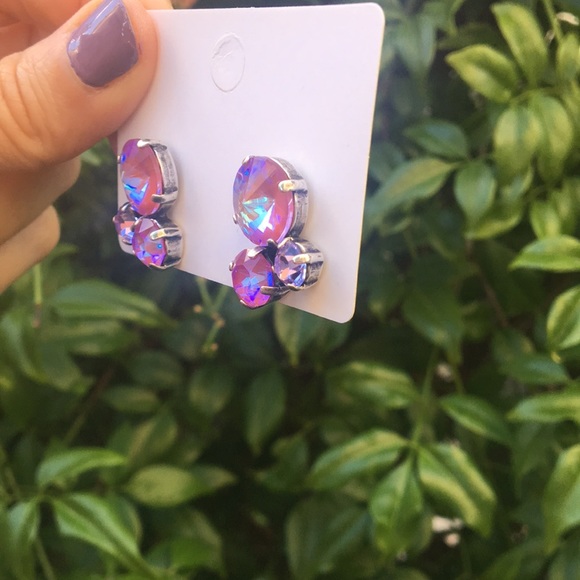 Fuchsia Magenta + Violet Crystal Earrings - Picture 11 of 14
